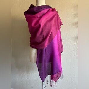 Elegant gradient fuchsia to dark purple silk and wool wrap